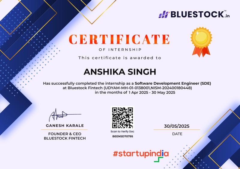 Bluestock Fintech Internship